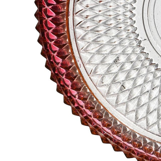 Mid-Century Modern Mid Century Large Flashed Cranberry Glass Serving Tray in Pink Diamond Pattern For Sale - Image 3 of 5