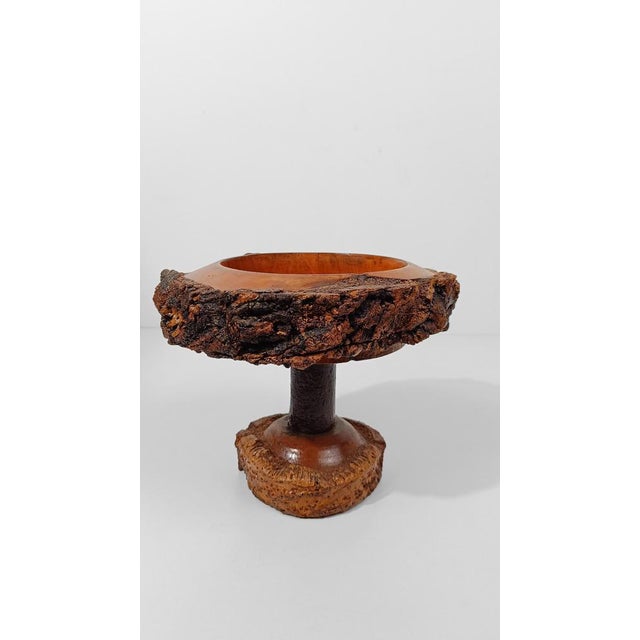 Vintage Rustic Handcrafted Wooden Pedestal Bowl in the style of Mountain Folk Art, 1950s For Sale - Image 14 of 18