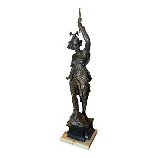 Antique Victorian Figural Cast Metal 29" Figural Warrior Maiden Statue Sculpture For Sale