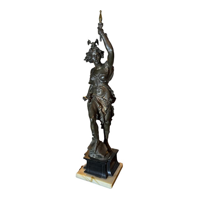 Antique Victorian Figural Cast Metal 29" Figural Warrior Maiden Statue Sculpture For Sale
