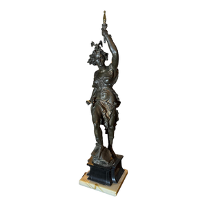 Antique Victorian Figural Cast Metal 29" Figural Warrior Maiden Statue Sculpture