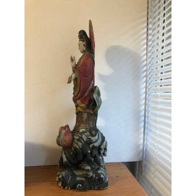 1960s Chinese Carved Wood Standing Figure of Guanyin For Sale - Image 5 of 8