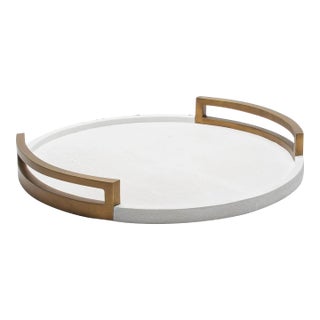Round Tray in White Shagreen With Bronze Patina Brass by R&y Augousti For Sale