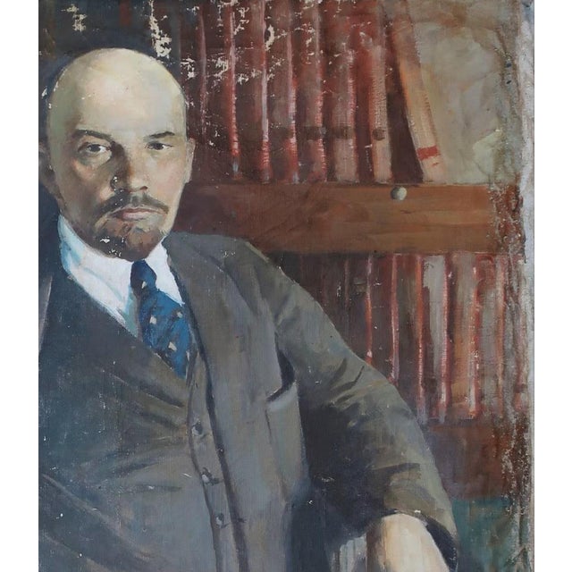 Realism Original Vladimir Lenin Portrait, Antique Soviet Oil Painting 129-110 For Sale - Image 3 of 6