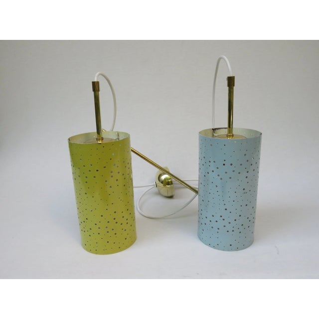 1950s Pendant in Brass and Yellow and Light Blue Lacquered Metal, 1950s For Sale - Image 5 of 18