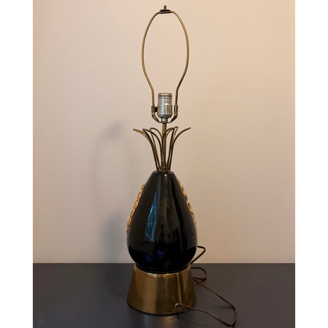 Vintage Sculptural Black & Gold Ceramic Lamps, Companion Pair, Mid-Century Atomic Era For Sale - Image 10 of 10