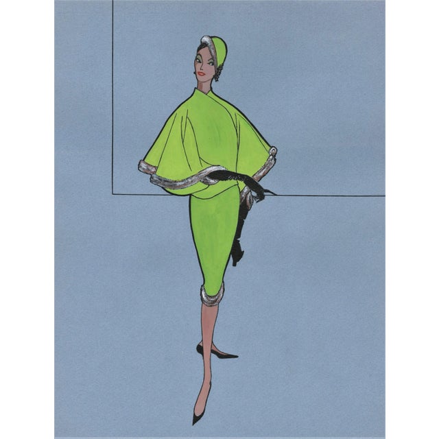 1950s Rare French Fashion Drawing in Gouache, Matted With Documentation For Sale In New York - Image 6 of 6