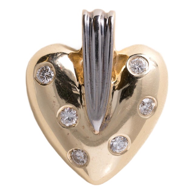 Vintage 14k Gold 0.50 Carats Diamond Heart Pendant For Sale