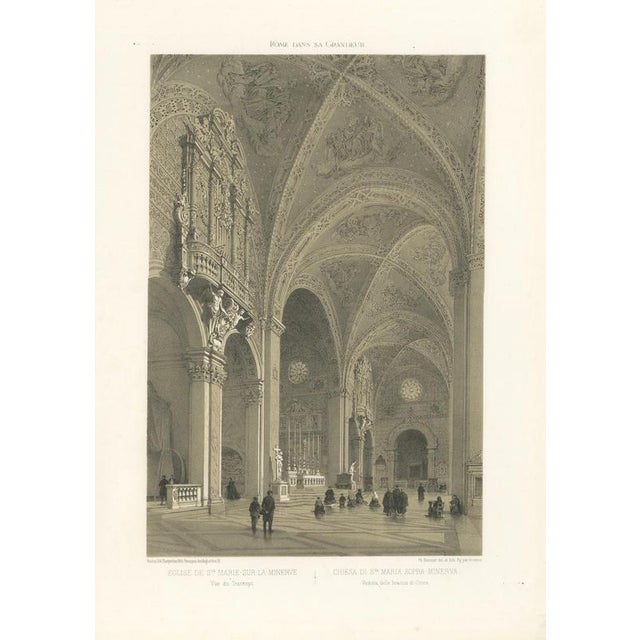 Santa Maria sopra Minerva, Rome – Gothic Church Interior, 1868 This sophisticated lithograph presents the interior of...