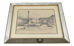 Vintage Mid-Century Spotted Mirror Frames With Italian Prints - a Pair