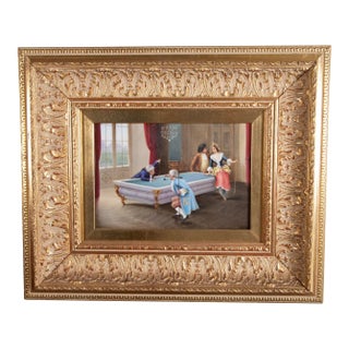 19th Century German Hand Painted Porcelain - Billiards Scene For Sale