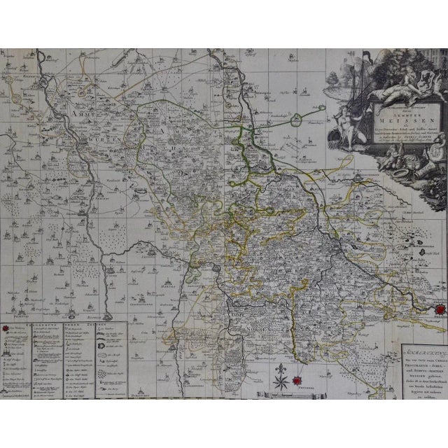 This is a hand-colored 18th century map of the Meissen region of Germany, entitled "Geographischer Entwurff Derer Aemmter...