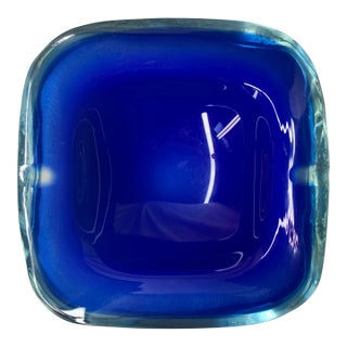 Mid-Century Modern Square Blue Murano Glass Bowl, Italy, 1960s, Attributed to Flavio Poli for Seguso For Sale