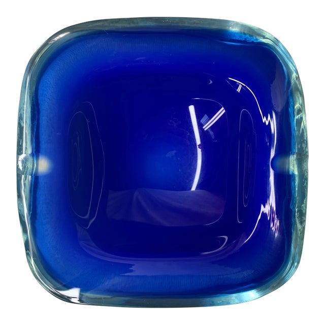 Mid-Century Modern Square Blue Murano Glass Bowl, Italy, 1960s, Attributed to Flavio Poli for Seguso For Sale