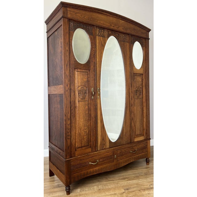 French Wardrobe in Oak with Mirror For Sale - Image 3 of 13