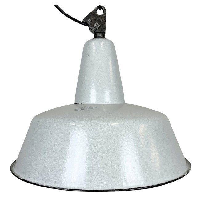 Large Industrial Grey Enamel Factory Pendant Lamp from Zaos, 1960s For Sale