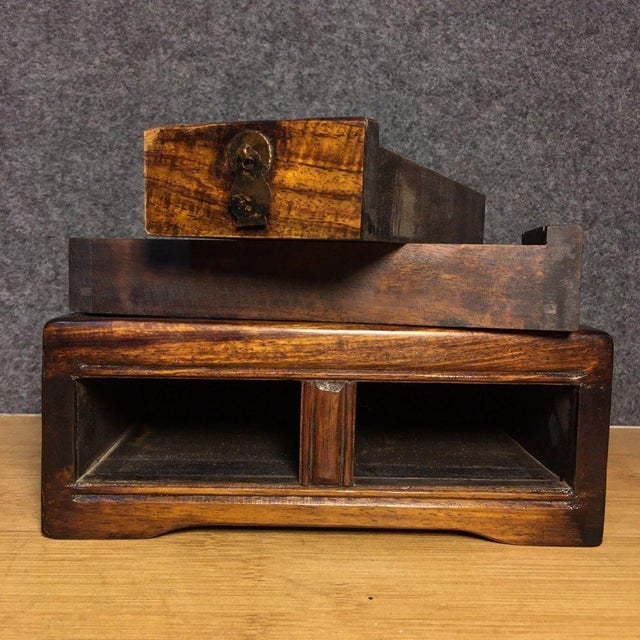 Traditional Vintage Rosewood Desk Organizer Box With Dual Drawers and Tray Top For Sale - Image 3 of 9