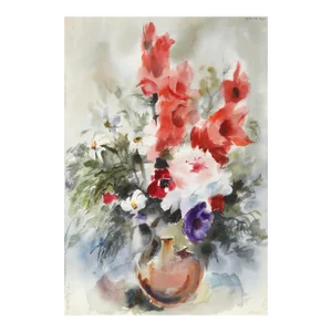 1960s "Flowers P5.55" Watercolor Painting by Eve Nethercott