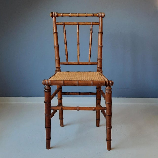 Brown Vintage Side Chair in Rattan and Faux Bamboo, 1900s For Sale - Image 8 of 8
