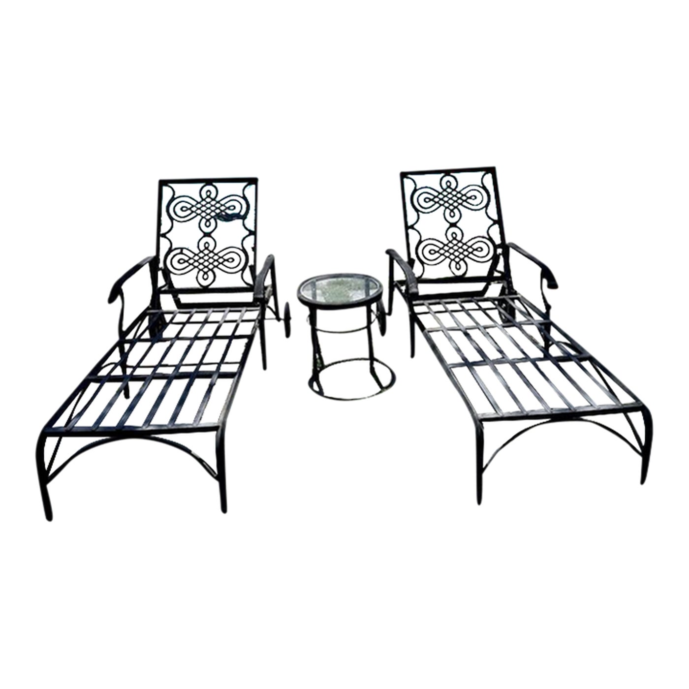 Woodard Cast Classics Chaise Lounge Chairs & Side Table 3 Pieces