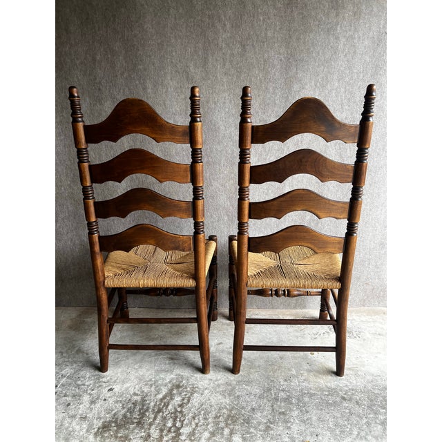 Mid 20th Century Vintage Pair of French Country Ladder Back Rush Seat Chairs For Sale - Image 5 of 12