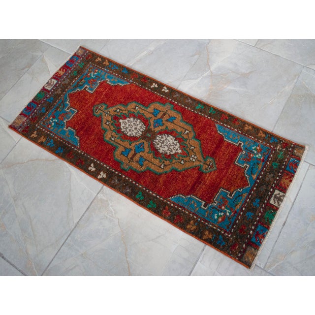 1970s Hand Knotted Red & Blue Turkish Rug For Sale - Image 10 of 13