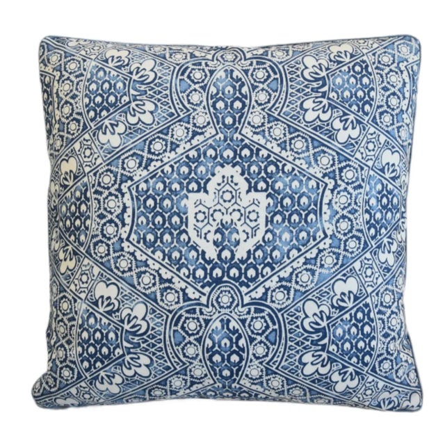 Custom-tailored pillow by Mike Seratt of The Prized Pig, featuring French Designer blue and white floral cotton fabric,...