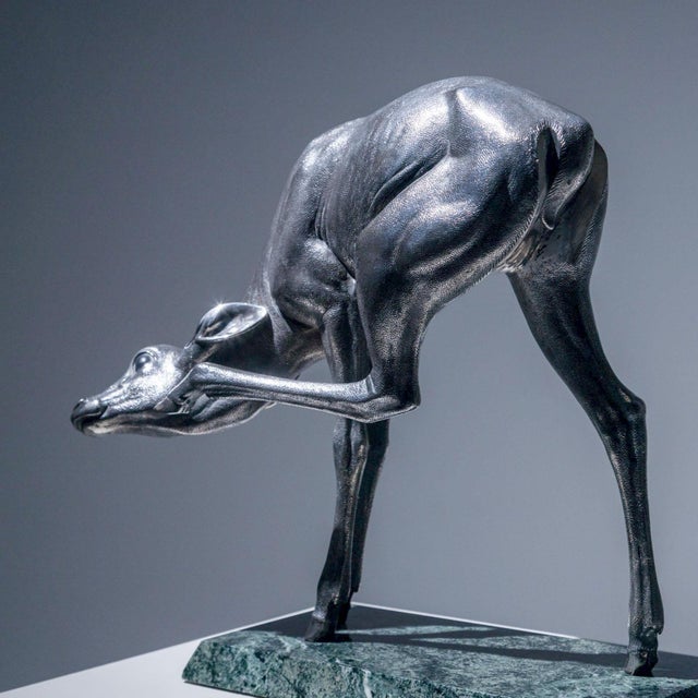 Modern 1950s Naturalistic Silver Doe Sculpture by Sirio Tofanari (1886-1969) For Sale - Image 3 of 18