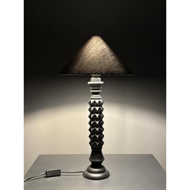 Mid-Century Modern Brutalist Wood Turned and Ebonized Table Lamp by Charles Dudouyt, 1950s For Sale - Image 11 of 14