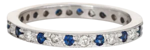 Diamond Sapphire Eternity Ring Size 4.75 Vintage 14k White Gold Band Fine Jewelry
