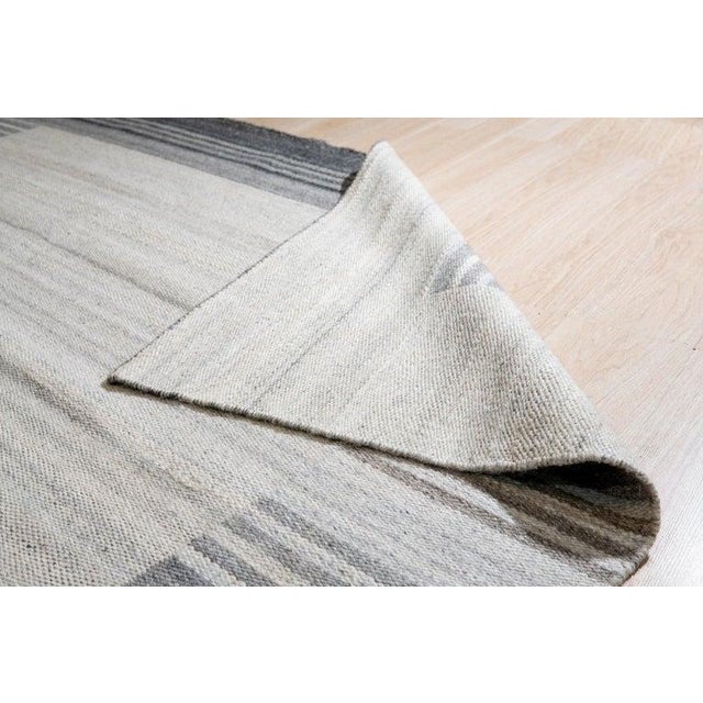 4x6 Gray Handwoven Wool Viscose Subtle Banding Geometric Modern Carpet Rug For Sale - Image 4 of 11