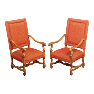 Early 21st Century French Louis XIII Os De Mouton Style Custom Upholstered Armchairs - A Pair For Sale