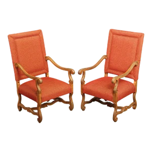 Early 21st Century French Louis XIII Os De Mouton Style Custom Upholstered Armchairs - A Pair
