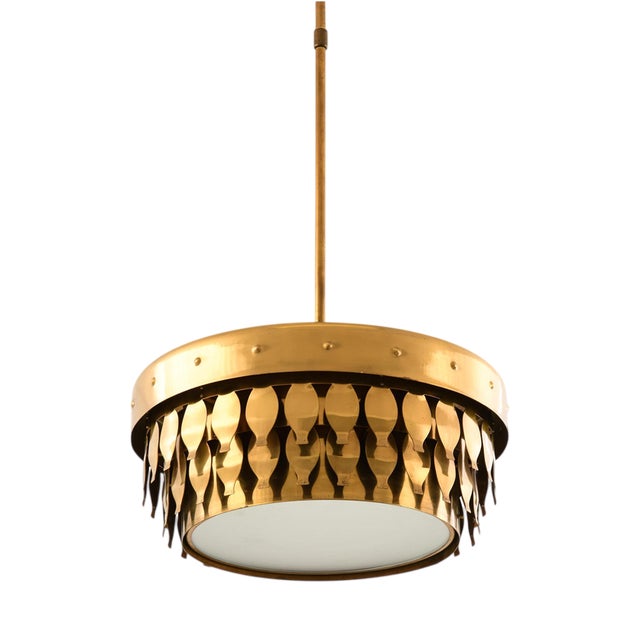 Brass and Glass Ceiling Lamp with Fish-Shaped Metal Elements from Uno Dahlén, 1960s For Sale
