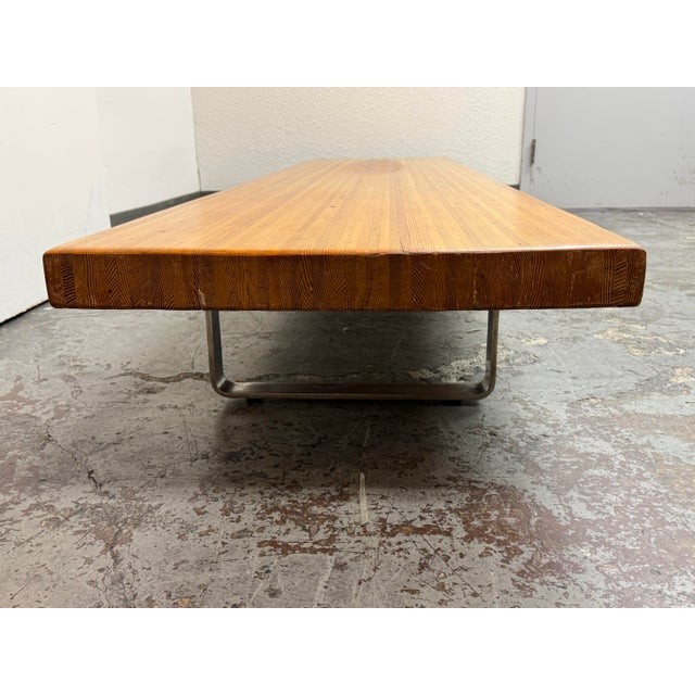 1950s French Low Wood Table + Chrome Supports, Vintage For Sale - Image 5 of 12