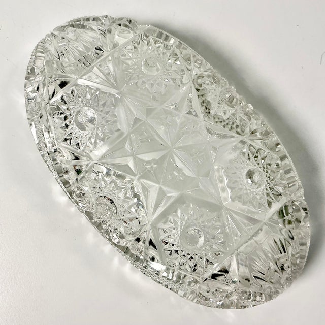 Transparent Late 1800s Antique Boho Chic Hollywood Regency American Brilliant Cut Relish Serving Dish. For Sale - Image 8 of 11
