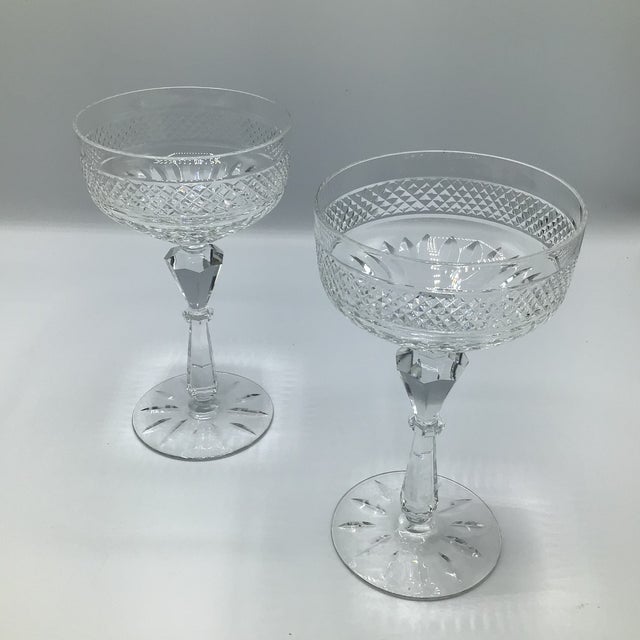 Cut Crystal Rock Sharpe Champagne Coupes - A Pair For Sale - Image 11 of 12