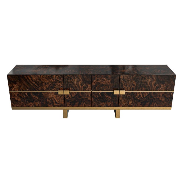 "Goodwood" Credenza With Bronze and Burl Walnut, Handcrafted For Sale - Image 4 of 6