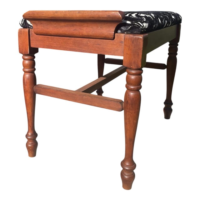 Vintage Wood Stool With New Upholstery | Chairish