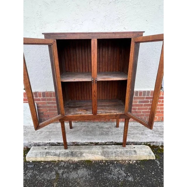 Antique Antique Arts & Crafts Mission Oak Wood Pie Safe Cupboard on Legs, early 20th century metal mesh panels Handcrafted...
