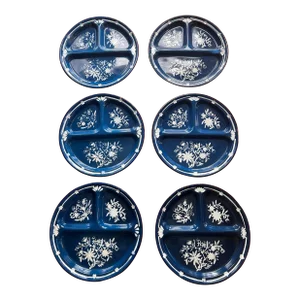Vintage French Blue Enamelware Divided Plates - Set of 6