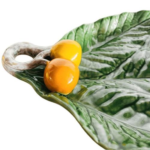 Mid-Century Majolica Leaf Bowl with Medlars from Secla, Portugal, 1970s For Sale - Image 3 of 9