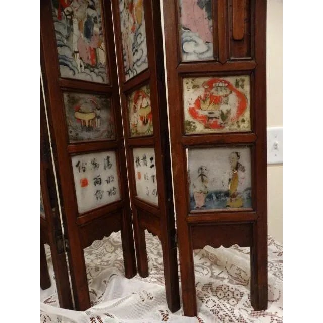 Final Markdown - Antique Tabletop 18th Century Asian 8 Panel Screen W/ Village Scenes & Landscapes For Sale - Image 12 of 14