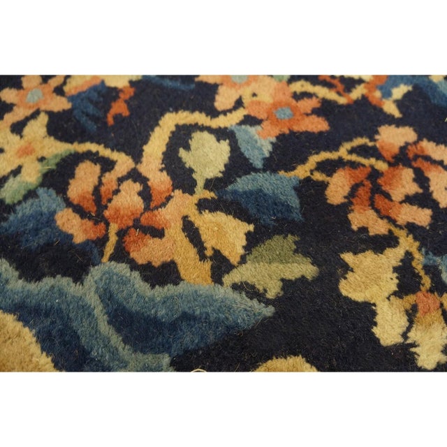 1920s Blue Birds Art Deco Pair of Chinese Peking Carpets 2'x2' Knotted Wool Rugs For Sale - Image 9 of 9