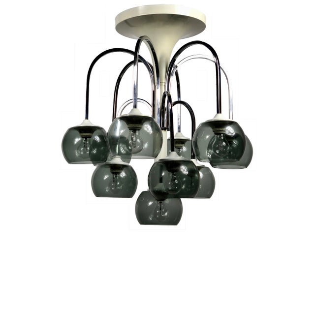 Mid-Century Modern Chrome & Smoked Glass Chandelier, Italy For Sale - Image 6 of 7