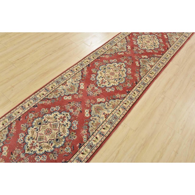 An authentic vintage traditional Yazd runner hand-knotted with fine wool and natural dyes. This intricately woven oriental...