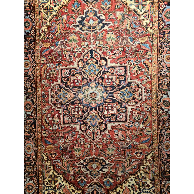 Textile Early 1900s Persian Heriz Rug, Hand-Knotted Wool, Geometric Design, Red & Navy, 6x10 For Sale - Image 7 of 14