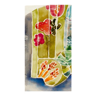 Vintage Abstract & Strawberry Watercolor Painting For Sale