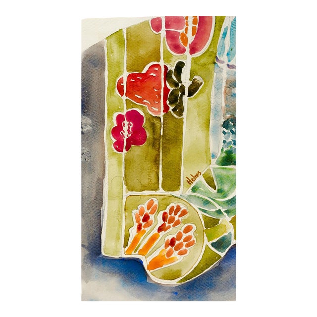 Vintage Abstract & Strawberry Watercolor Painting For Sale