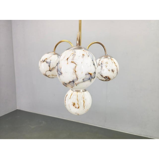 Art Deco Chandelier in Marble, Glass, Brass & Chrome, 1930s For Sale - Image 3 of 14